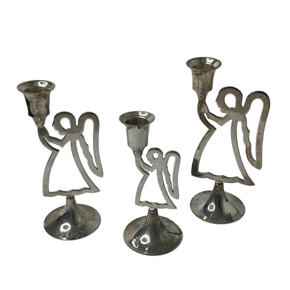VTG International Silver Co Hand Made Set of 3 Angel Candle Silverplated Sticks